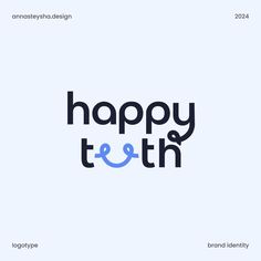 the words happy teeth are shown in black and blue