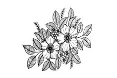 a black and white drawing of flowers with leaves