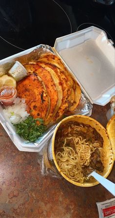 the meal is prepared and ready to be eaten on the counter top at the restaurant