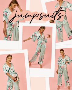 a collage of photos with the words jumpsuits on it