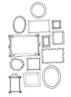 a bunch of frames that are drawn in black and white with some other things around them