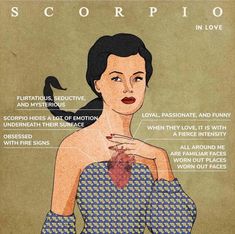 the anatomy of a woman's torso and neck, with text describing it as scorpio