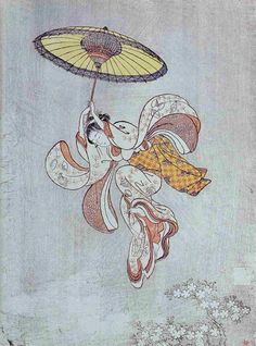 an image of a woman holding an umbrella in the air with her arms and legs spread out