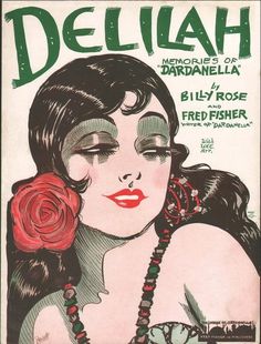 an advertisement for delilah featuring a woman with long black hair and red roses in her hair