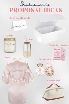 the bridesmaid's gift guide for her wedding day is in pink and white