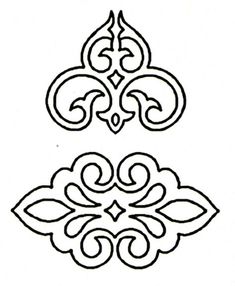 an ornamental design in black and white, with the word's symbol above it