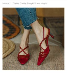 Chic High Heels, Chic Heels, Slingback Shoes, Buckled Heels, Heeled Loafers, Mode Inspiration, Red Shoes, High Heel Pumps, Cross Straps