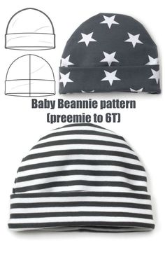 baby beanie pattern with white stars on the top and black stripes on the bottom