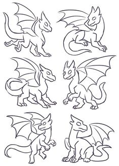 four different types of pokemons in black and white, each with their own tail