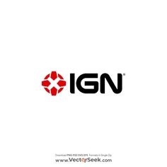 the logo for ign is red and black with an orange circle on it's side