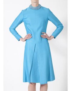 1960s Peggy French Couture Cerulean Blue Long-Sleeve Shift French Couture, Cerulean Blue, Couture Dresses, Favorite Dress, Hair And Nails, Cold Shoulder Dress, 1960s, High Neck Dress