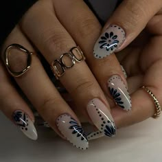 Trendy Blue Nails, Boho Nails, Porcelain Print, Fake Nails Long, Nails Gel Nails, Custom Press On Nails, Nagel Tips, Smink Inspiration, Fire Nails