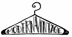 a black and white drawing of a wooden hanger with the word modern vintage on it