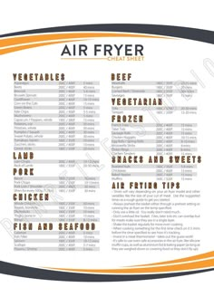 the menu for air fryer