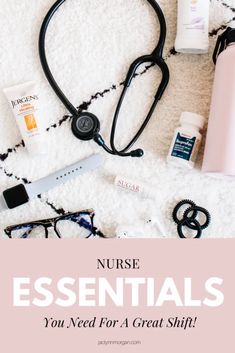 the words nurse's essentials on top of a white rug