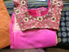 Elegant blouse with pink saree Blouse With Pink Saree, Blouse Designs High Neck, Blouse Designer, Blouse Designs Silk, Maggam Work Blouse Designs, Designer Wall, Elegant Blouse Designs