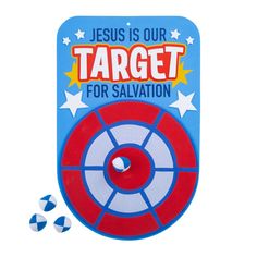 a magnet with the words jesus is our target for salvation on it and three smaller magnets in front of it