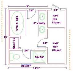 a bathroom floor plan with measurements for the size and width of the shower, toilet, sink