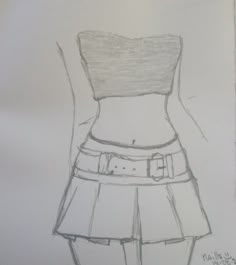 a pencil drawing of a woman's skirt and top with belt on the waist