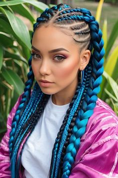 #BEAUTY ,#REALATIONSHIPS #Fashion #Outfits #Winter Outfits #Animals Braided Hairstyles With Added Hair, Lots Of Braids Hairstyles, Braided Hairstyles With Color, Rave Braids Festival Hair, Blue And Black Braids, Blue Braids