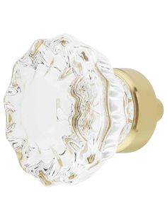 an image of a glass door knob on a white background with gold trimmings