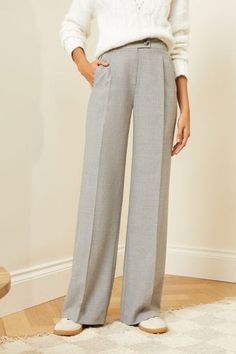 Buy Love & Roses Grey Tab High Waist Wide Leg Tailored Trousers from the Next UK online shop Grey Trousers Outfit, Sixth Form Outfits, Trouser Outfit, Flats Outfit, Grey Trousers, Fall Fashion Trends