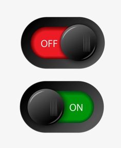 two red and green buttons with the words off on each button, one is black