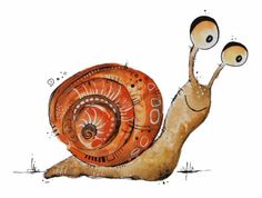 a drawing of a snail with two eyes on it's back and one eye open