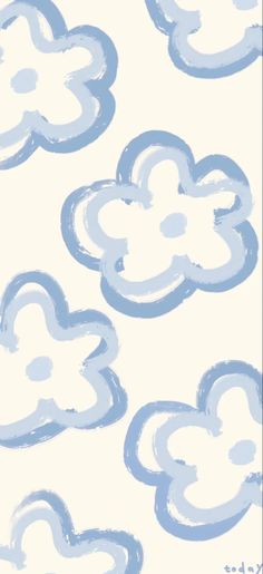 blue and white clouds are painted on a white wallpaper with light blue paint in the shape of hearts