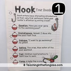 a piece of paper with writing on it that says, hook your reade 1