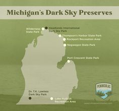 michigan's dark sky preserves map with information about the park and surrounding areas