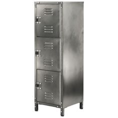 a tall metal cabinet with four drawers on it's sides and one door open