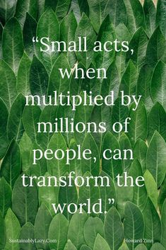 green leaves with a quote about small acts, when multiplied by millions of people, can transform the world