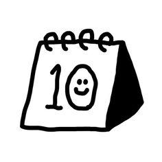 a black and white drawing of a calendar with the number ten on it's face