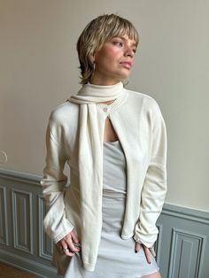 Scarf Cream | Djerf Avenue Djerf Avenue Scarf, Getaway Dress, Staple Tops, Djerf Avenue, Chic Scarves, Scarf Outfit, Summer Scarves, Sweaters And Jeans, Grey And Beige