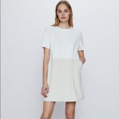 Zara | Faux Suede Dress. Brand New With Tags Chic White A-line Mini Dress, Cream Short Sleeve Mini Dress For Work, Shift A-line Mini Dress For Daywear, Spring Workwear Short Sleeve Mini Dress, Spring Mini Length Short Sleeve Work Dress, Spring Mini Length Short Sleeve Dress For Work, White A-line Short Sleeve Dress For Spring, Daywear Shift Fit A-line Mini Dress, Daywear A-line Shift Mini Dress