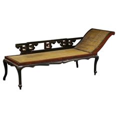 Late 19th to early 20th century Chinese daybed with soft cane top that epitomises the elegance of Jiangsu furniture, which was highly rated in ancient China. Elegantly proportioned, it has rounded corners with archaic motifs to back on cabriole legs. It would look amazing with some soft cushions to match your interiors Please contact us for international postage quotes. CREATOR: Unkown PLACE OF ORIGIN: China DATE OF MANUFACTURE: c. 1900's PERIOD: 1890 - 1919 MATERIALS & TECHNIQUES: Wood, Rattan Antique Daybed, Asian Style Bedrooms, Boho Dining Chairs, Leather Daybed, Rattan Daybed, Vintage Bed, Vintage Table Lamp, Ancient China, Wood Surface