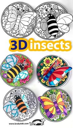 the three insect images are shown in four different colors and sizes, with text that reads 3d insects