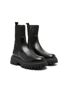 black calf leather polished finish panelled design round toe ankle-length elasticated side panels pull-tab at the heel 70mm mid block heel chunky rubber sole platform sole Chunky Boots Outfit, Moncler Boots, Cute Shoes Boots, Botas Chelsea, Shoes Boots Ankle, Black Chelsea Boots, Chunky Boots, Flat Boots, Ballet Flat Shoes