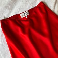 Stunning Cherry Red Slip By Margiela. Turn Heads With This Flattering Skirt! Features Detailed Diagonal Stitching As Pictured. Never Worn In Pristine Condition. Chic Red Silk Bottoms, Red Silk Skirt For Evening, Red Asymmetrical Relaxed Skirt, Red Asymmetrical Relaxed Fit Skirt, Red Asymmetrical Maxi Skirt Chic Style, Red Fitted Asymmetrical Maxi Skirt, Red Silk Bottoms For Evening, Red Silk Evening Bottoms, Red Silk Party Bottoms