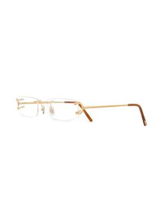 CARTIER Rectangular Frame Glasses - Gold | Editorialist Cartier Sunglasses, Frame Glasses, The Temple, Mens Glasses, Cartier, Protective Cases, Temple, Fashion Branding, Bags Designer