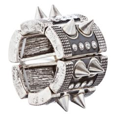 Amplify your fashion style with this chic spiked stretch ring. Ring is stretchable to fit most finger sizes. Color: Silver, Black Material: Crystal Rhinestones, Metal Casting, Rhodium Plated Dimensions (Size): Approx. 3.25" L x 0.75" W (Stretchable Band) Style: Spike, Fashion, Stretchable Ring Lead Compliant Cheap Trendy Spiked Jewelry, Bow Jeans, Winter Sunglasses, Funky Accessories, Stretch Ring, Cool Glasses, Dope Jewelry, Funky Jewelry, Metal Accessories