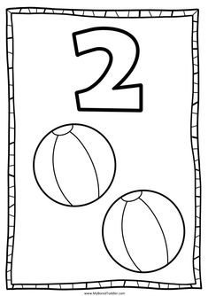 the number two coloring page is shown with an image of basketballs and a ball