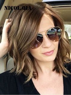 Medium Wavy Light Brown Mix Lace Front Human Hair Blend Heat Ok Wavy Wig Women | eBay Hairstyles Cut, Brunette Bob, Messy Bob Hairstyles, Blond Balayage, Long Face Hairstyles, Hairstyles Women, Hair 2018, Women's Hairstyles, Hair Styles 2017