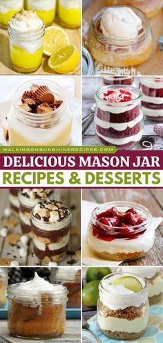 Add these Delicious Mason Jar Recipes and Desserts to your simple dessert ideas! These easy dessert recipes are fun to serve to your family and friends for bridal showers, baby showers, birthday parties, and even weddings! Pin this! Cake In Jars Recipe, Brownie Jar Desserts, No Bake Jar Desserts, Small Mason Jar Desserts, Mason Jar Treats, Desserts In Jars, Cake Jar Recipes, Cake Jar Ideas, Mason Jar Desserts Make Ahead