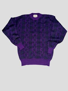 In excellent vintage condition  Tag size medium  Measurements laying flat  21" pit to pit  28" length Vintage Jacquard Knit Winter Tops, Retro Purple Winter Tops, Classic Purple Winter Tops, Retro Purple Sweater For Winter, Vintage Purple Winter Tops, Retro Purple Winter Sweater, 90s Purple Winter Sweater, Vintage Purple Sweater For Winter, Vintage Purple Winter Sweater