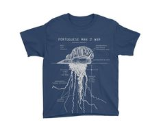 a blue t - shirt with an image of a jellyfish in it's mouth