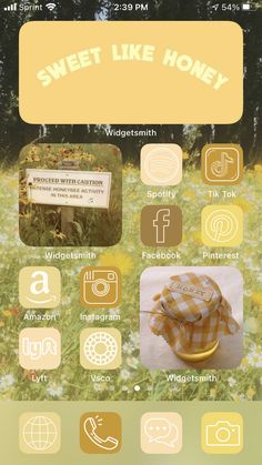 an image of a cell phone screen with the words sweet like honey on it and various icons