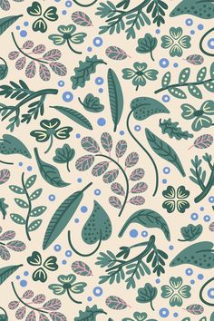 a pattern with leaves and flowers on it