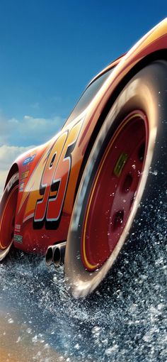 the cars are racing through the water in this animated movie poster for disney pixama